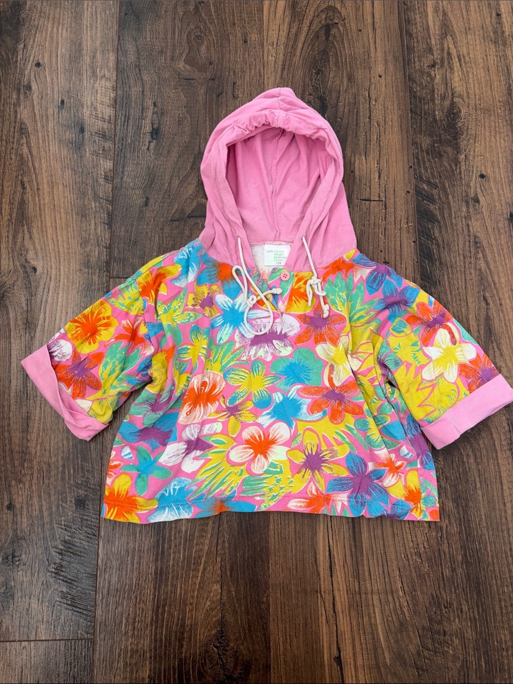 Girls' Pink Hooded Floral Pullover shirt
